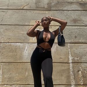 Black Cross Tie Flare Pant